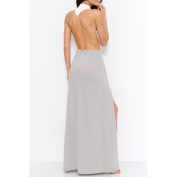 LAST CHANCE! Grey and White Evening Gown - Picture 2 of 3